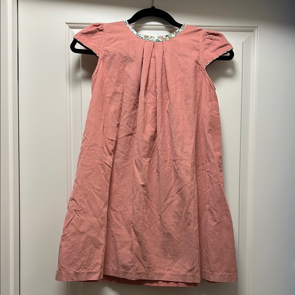 Bella Bliss Pink Corduroy Pleated Dress with Puff Cap Sleeves